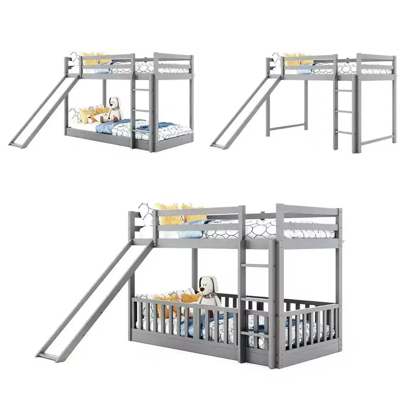 Letto a castello singolo su singolo con scivolo e scaletta, bianco