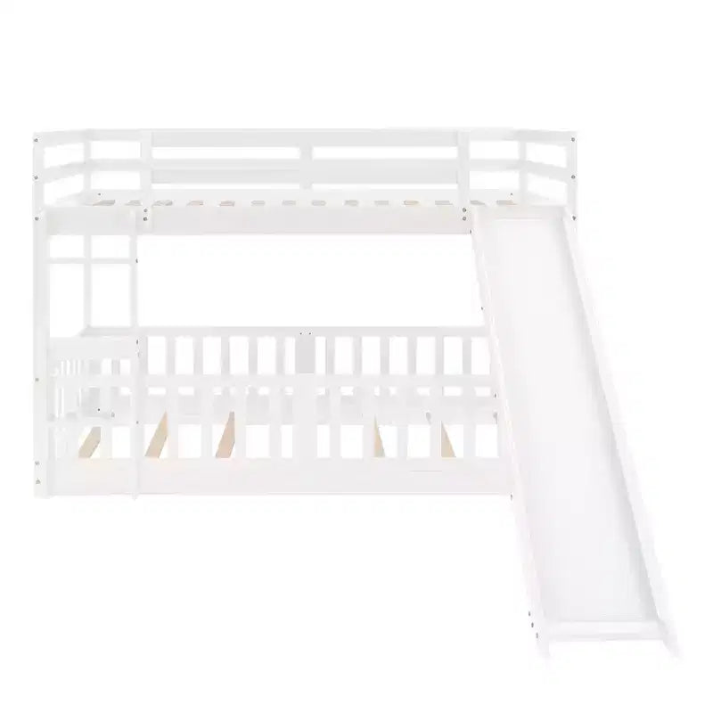 Letto a castello singolo su singolo con scivolo e scaletta, bianco