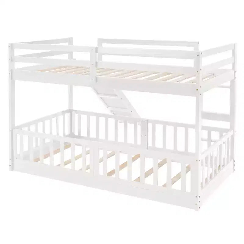 Letto a castello singolo su singolo con scivolo e scaletta, bianco