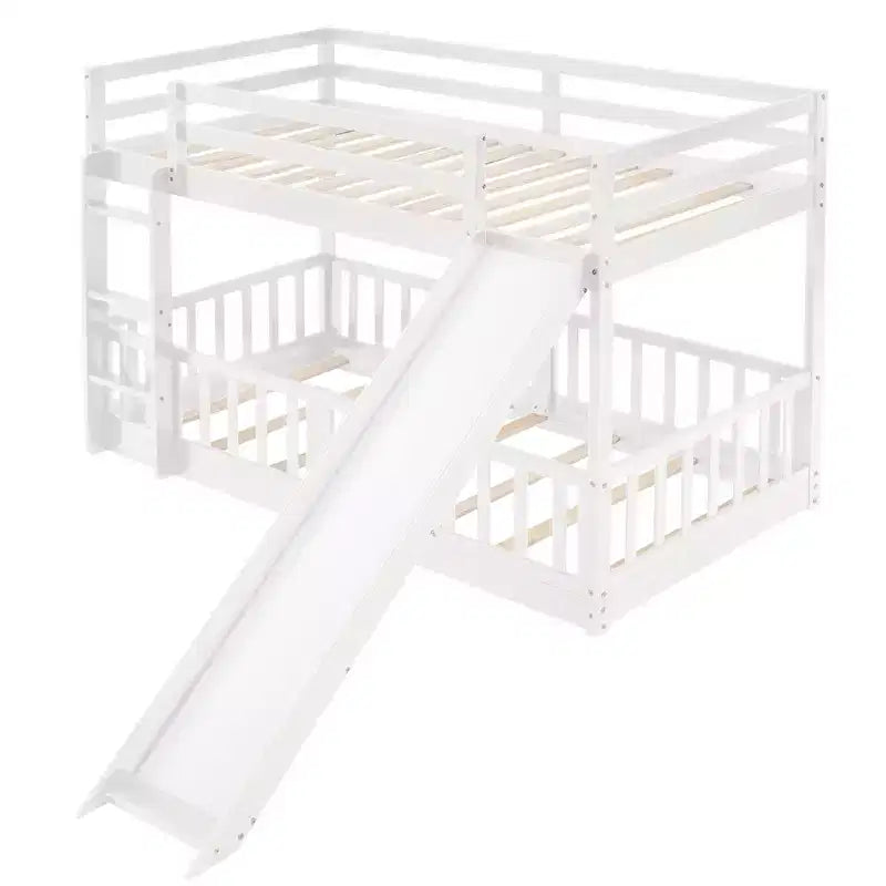 Letto a castello singolo su singolo con scivolo e scaletta, bianco