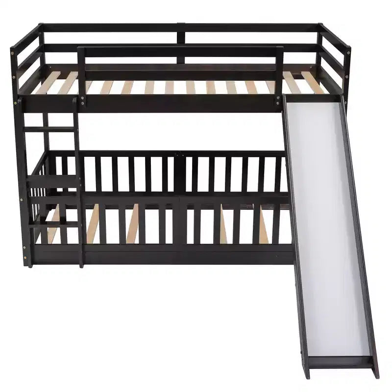 Letto a castello singolo su singolo con scivolo e scaletta, bianco
