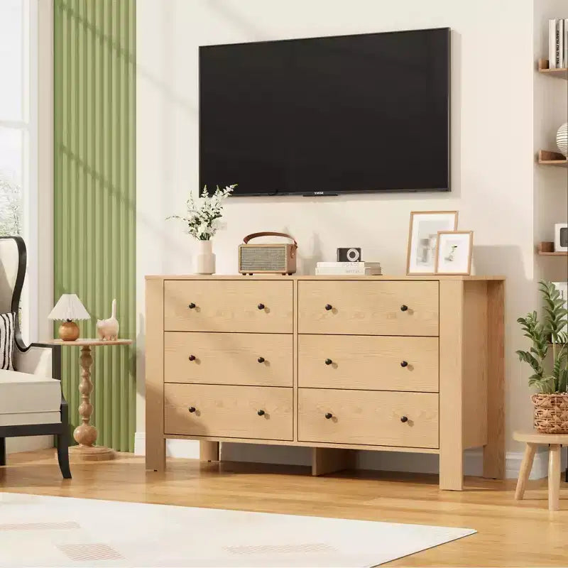 Cassettiera doppia a 6 cassetti in Rovere Naturale – Cassetti Profondi, Maniglie in Metallo e Sicurezza Antiribaltamento per Camera da Letto o Ingresso
