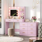Toeletta da trucco rosa da 155 cm con specchio illuminato – 8 cassetti, mensole a 2 ripiani e illuminazione LED a 3 modalità