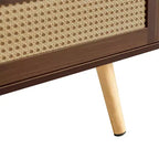 Tavolino da caffè in rattan con vano contenitore a sportello scorrevole | Gambe in legno massello, Noce, 104 cm