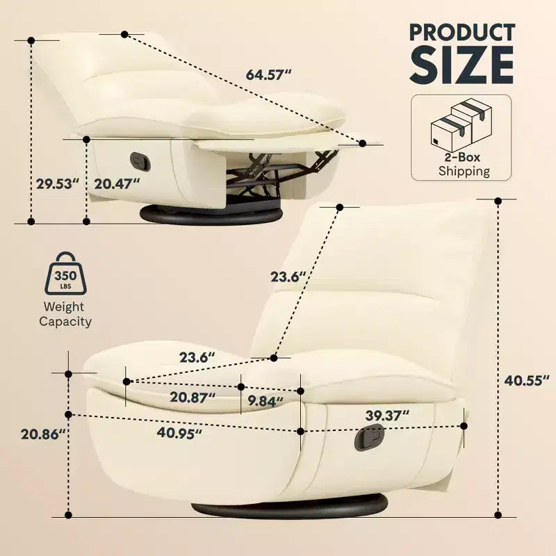 Poltrona reclinabile girevole extra large – in similpelle, reclinazione a 155°, divano lounge a gambe incrociate