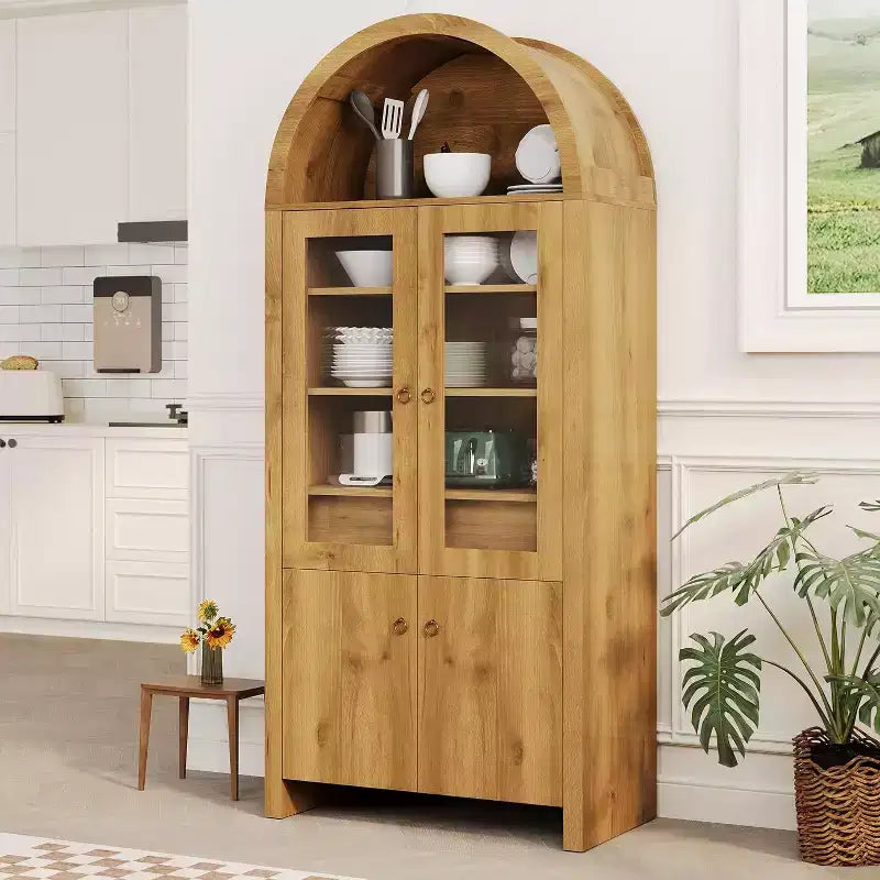 Pensile da dispensa ad arco stile fattoria alto 180 cm con ante in acrilico e ripiani regolabili – Mobile contenitore per cucina e soggiorno