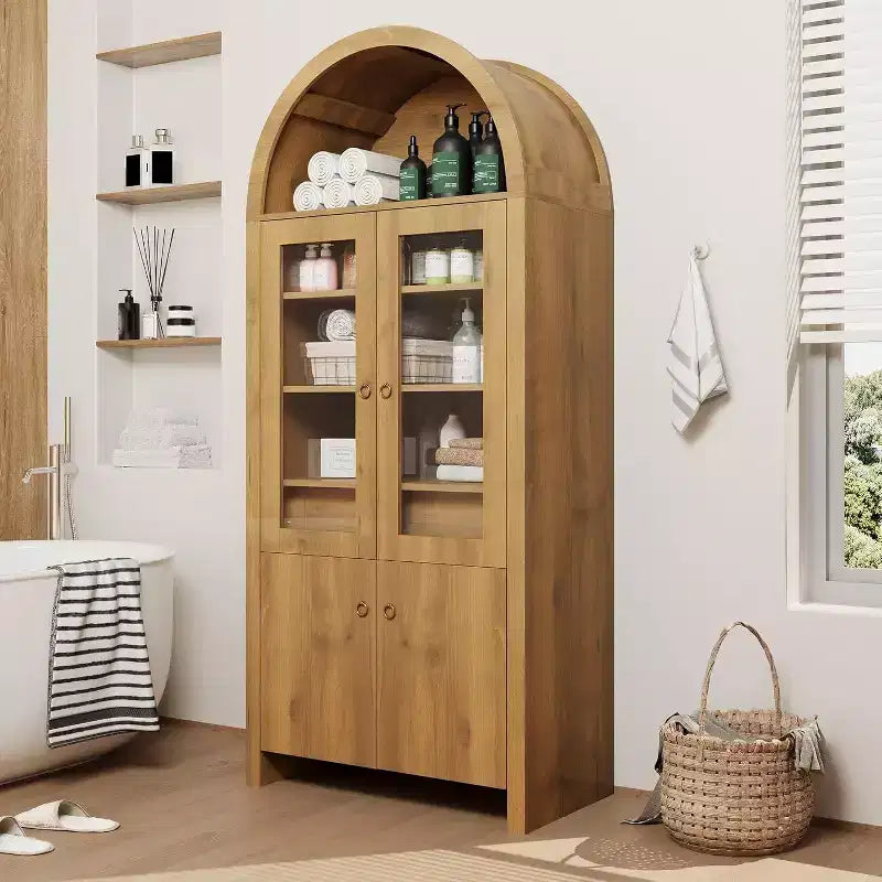 Pensile da dispensa ad arco stile fattoria alto 180 cm con ante in acrilico e ripiani regolabili – Mobile contenitore per cucina e soggiorno