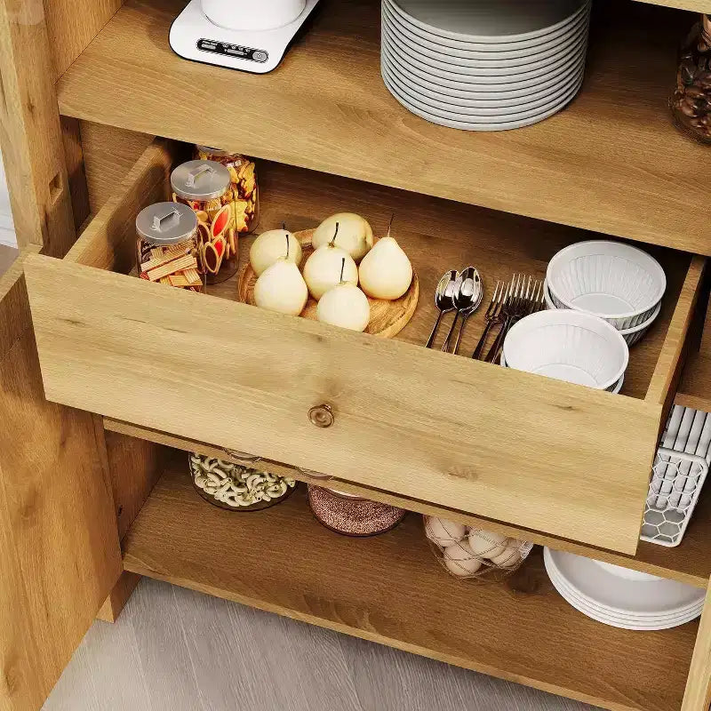 Pensile da dispensa ad arco stile fattoria alto 180 cm con ante in acrilico e ripiani regolabili – Mobile contenitore per cucina e soggiorno