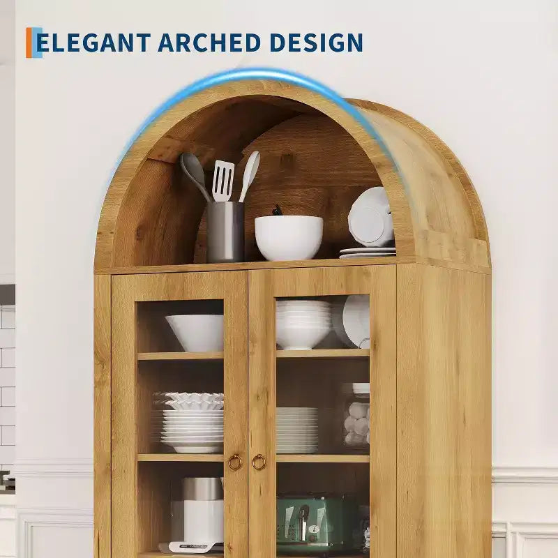 Pensile da dispensa ad arco stile fattoria alto 180 cm con ante in acrilico e ripiani regolabili – Mobile contenitore per cucina e soggiorno