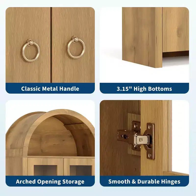 Pensile da dispensa ad arco stile fattoria alto 180 cm con ante in acrilico e ripiani regolabili – Mobile contenitore per cucina e soggiorno
