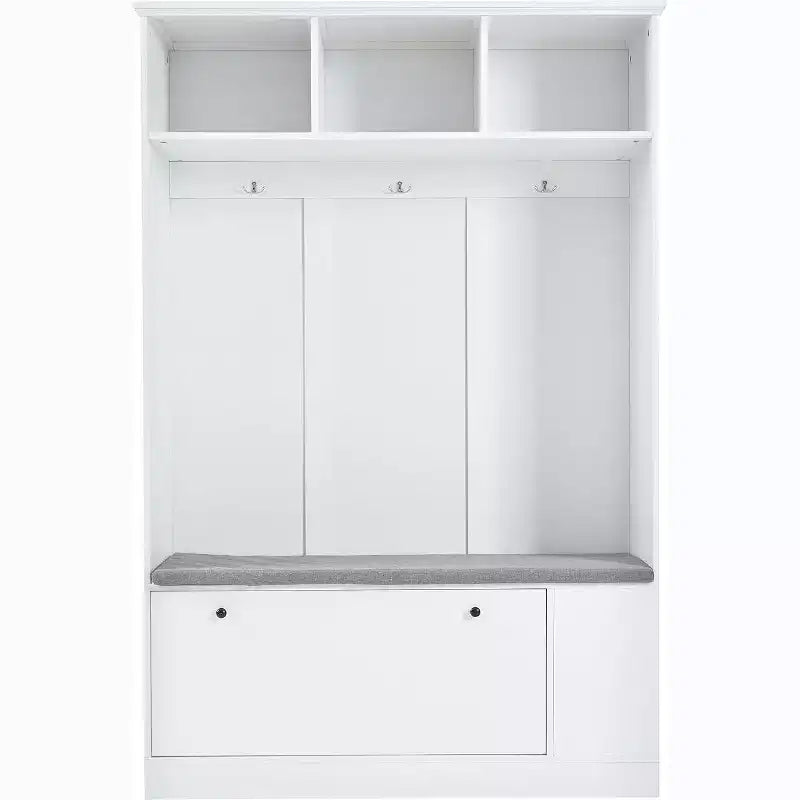 Albero appendiabiti moderno 5 in 1 con panca, 3 ganci e scarpiera nascosta - Organizzatore da ingresso con sedile imbottito