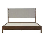 Letto a piattaforma in legno di gomma Mid-Century con testiera a cinghie in similpelle | Queen & King