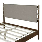 Letto a piattaforma in legno di gomma Mid-Century con testiera a cinghie in similpelle | Queen & King
