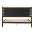Letto a piattaforma in legno di gomma Mid-Century con testiera a cinghie in similpelle | Queen & King
