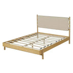 Letto a piattaforma in legno di gomma Mid-Century con testiera a cinghie in similpelle | Queen & King