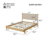 Letto a piattaforma in legno di gomma Mid-Century con testiera a cinghie in similpelle | Queen & King