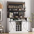 75-Inch Tall Coffee Hutch Cabinet with Sliding Barn Doors, Large Farmhouse Kitchen Buffet Cabinet, Spacious Storage Sideboard for Dining Room