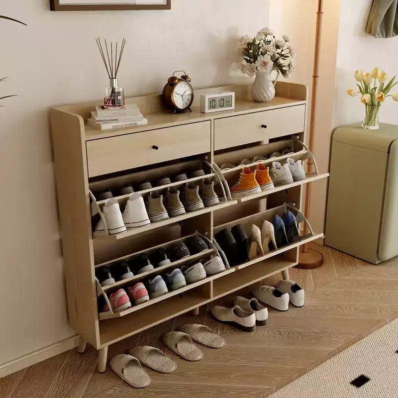 Scarpiera con 4 Ante a Ribalta, Organizzatore per Scarpe Indipendente in Rattan, Scarpiera Sottile Nascosta per Ingresso Soggiorno Appartamento