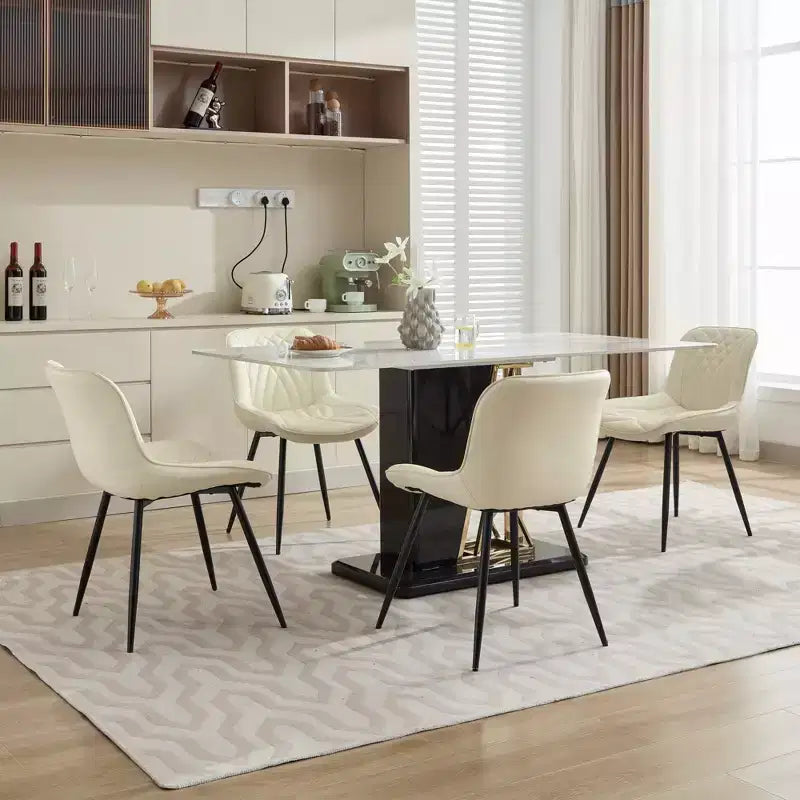 Sedie da pranzo imbottite Mid-Century Modern, set da 2 – similpelle, struttura in legno di caucciù