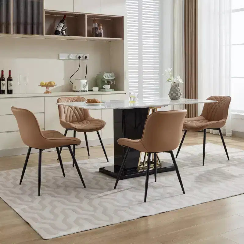Sedie da pranzo imbottite Mid-Century Modern, set da 2 – similpelle, struttura in legno di caucciù