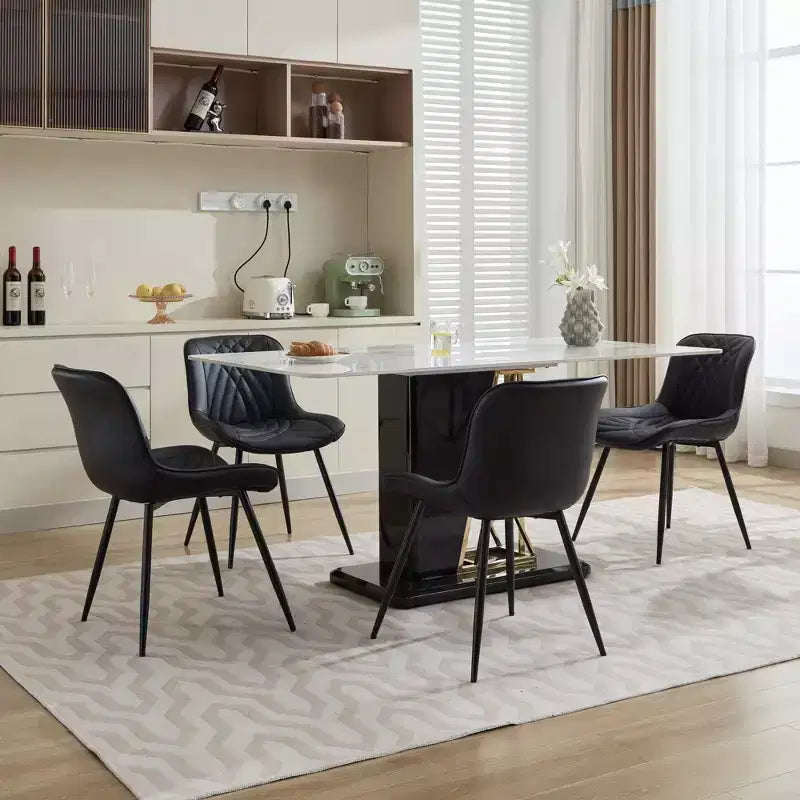 Sedie da pranzo imbottite Mid-Century Modern, set da 2 – similpelle, struttura in legno di caucciù