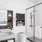 Mobiletto da bagno a parete bianco con anta, ripiano regolabile, portasciugamani e portacarta – Pensile da bagno sopra il WC