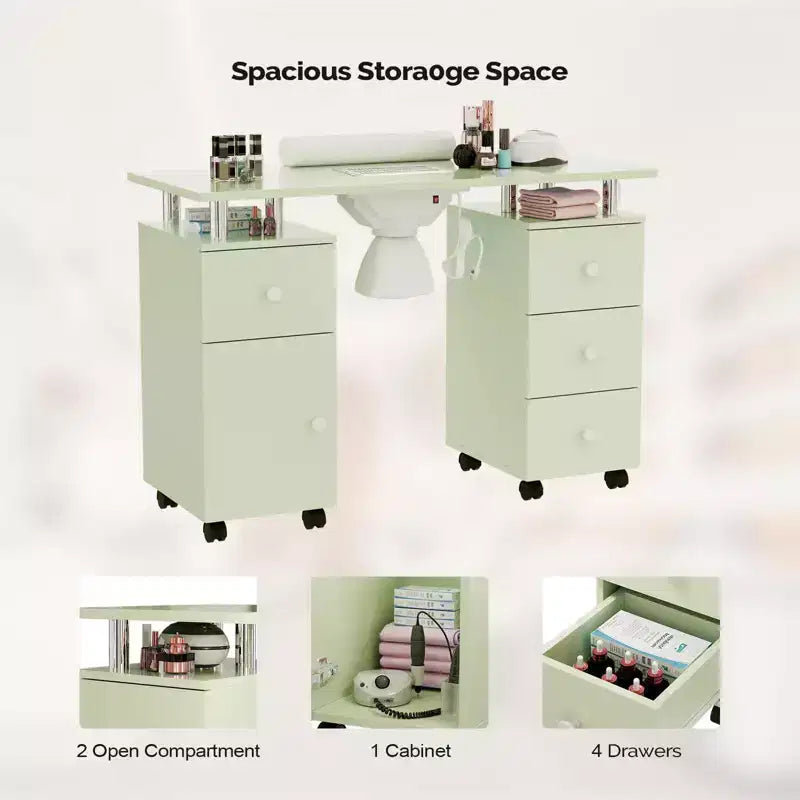 Tavolo da Manicure Bianco da 42,5" per Salone con 3 Cassetti – Postazione per Unghie in MDF per Casa o Salone