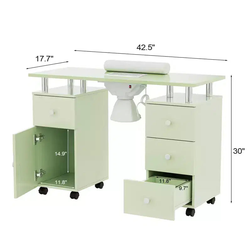 Tavolo da Manicure Bianco da 42,5" per Salone con 3 Cassetti – Postazione per Unghie in MDF per Casa o Salone