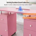 Tavolo da Manicure Bianco da 42,5" per Salone con 3 Cassetti – Postazione per Unghie in MDF per Casa o Salone