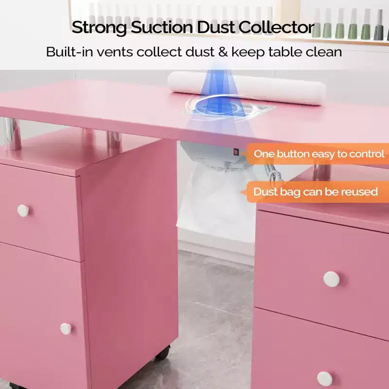Tavolo da Manicure Bianco da 42,5" per Salone con 3 Cassetti – Postazione per Unghie in MDF per Casa o Salone