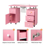 Tavolo da Manicure Bianco da 42,5" per Salone con 3 Cassetti – Postazione per Unghie in MDF per Casa o Salone