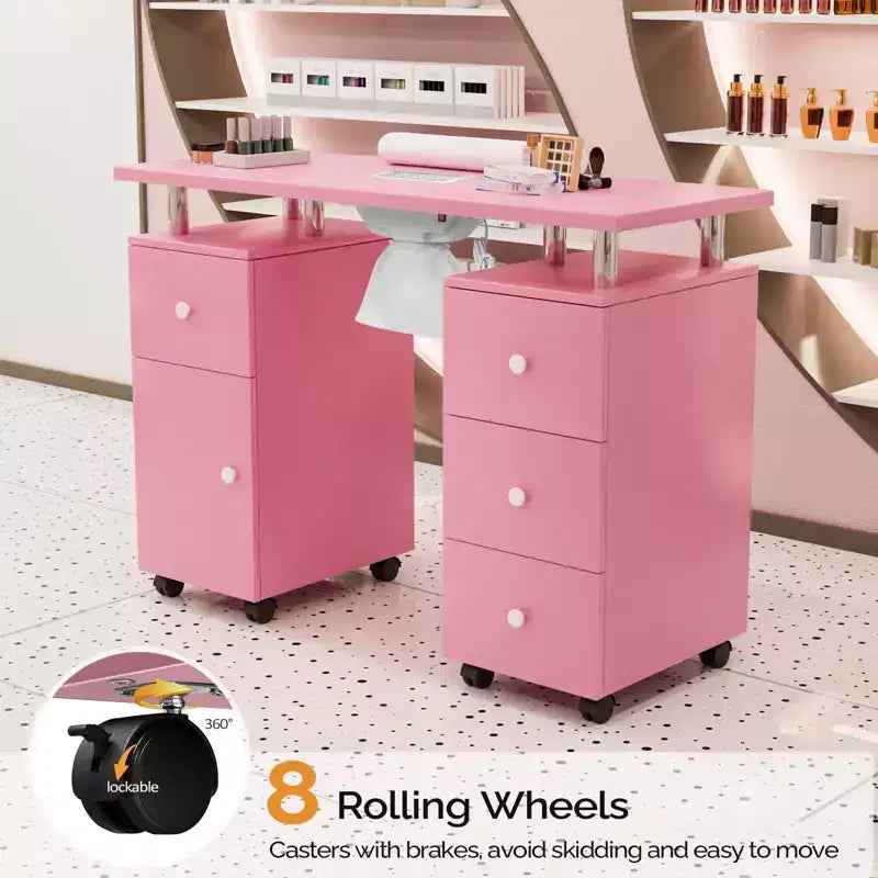 Tavolo da Manicure Bianco da 42,5" per Salone con 3 Cassetti – Postazione per Unghie in MDF per Casa o Salone