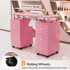 Tavolo da Manicure Bianco da 42,5" per Salone con 3 Cassetti – Postazione per Unghie in MDF per Casa o Salone