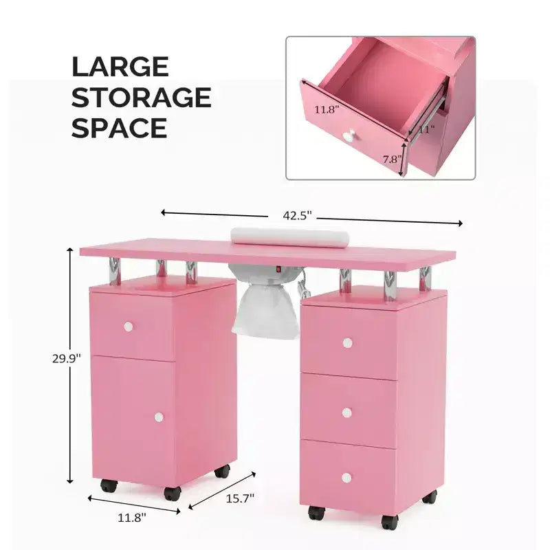 Tavolo da Manicure Bianco da 42,5" per Salone con 3 Cassetti – Postazione per Unghie in MDF per Casa o Salone