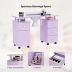 Tavolo da Manicure Bianco da 42,5" per Salone con 3 Cassetti – Postazione per Unghie in MDF per Casa o Salone