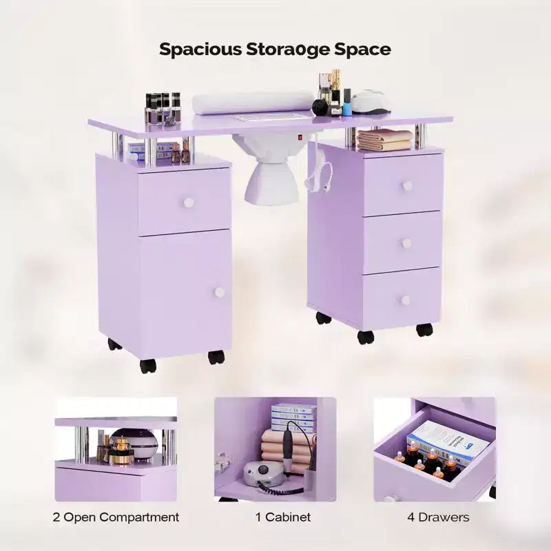 Tavolo da Manicure Bianco da 42,5" per Salone con 3 Cassetti – Postazione per Unghie in MDF per Casa o Salone