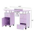 Tavolo da Manicure Bianco da 42,5" per Salone con 3 Cassetti – Postazione per Unghie in MDF per Casa o Salone