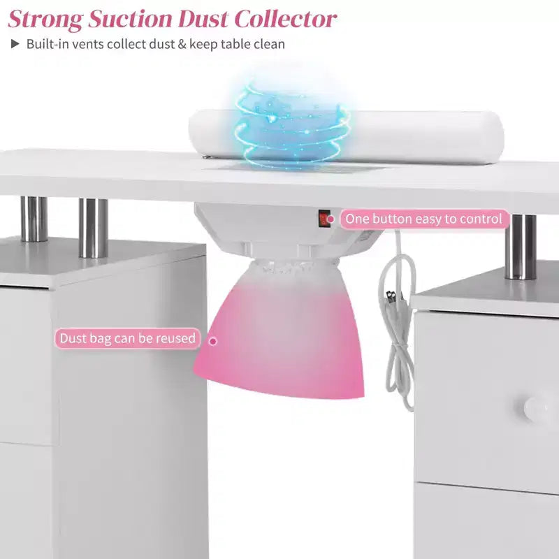 Tavolo da Manicure Bianco da 42,5" per Salone con 3 Cassetti – Postazione per Unghie in MDF per Casa o Salone