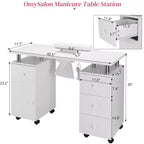 Tavolo da Manicure Bianco da 42,5" per Salone con 3 Cassetti – Postazione per Unghie in MDF per Casa o Salone