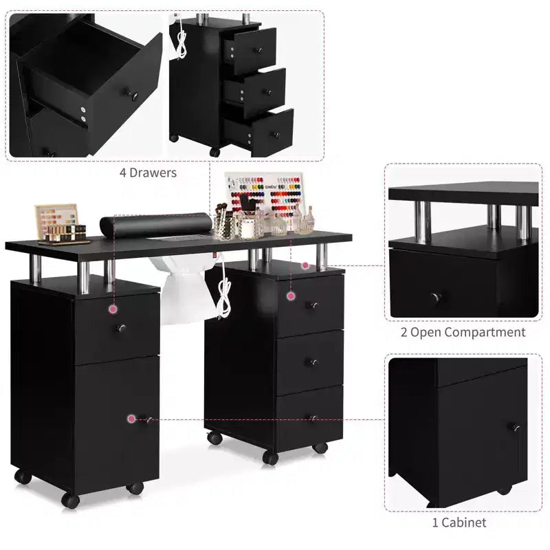 Tavolo da Manicure Bianco da 42,5" per Salone con 3 Cassetti – Postazione per Unghie in MDF per Casa o Salone
