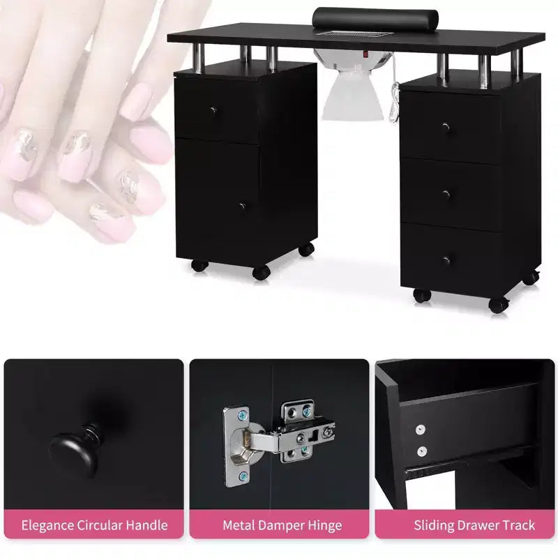 Tavolo da Manicure Bianco da 42,5" per Salone con 3 Cassetti – Postazione per Unghie in MDF per Casa o Salone