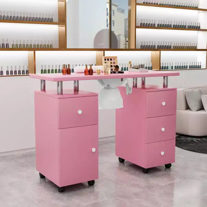 Tavolo da Manicure Bianco da 42,5" per Salone con 3 Cassetti – Postazione per Unghie in MDF per Casa o Salone