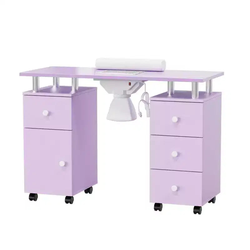 Tavolo da Manicure Bianco da 42,5" per Salone con 3 Cassetti – Postazione per Unghie in MDF per Casa o Salone