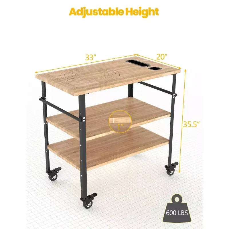 Carrello da cucina in bambù a 3 ripiani con ruote bloccabili – Carrello di servizio su rotelle, capacità di 272 kg