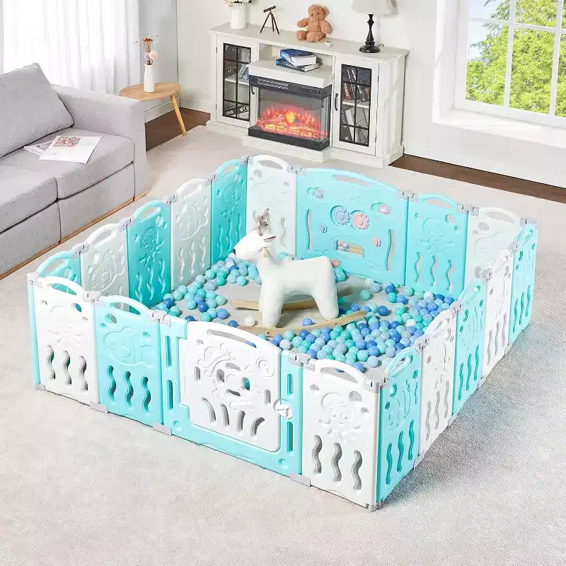 AMERLIFE Baby Playpen, Upgraded Portable Foldable Baby Fence with Game Panel and Safety Gate
