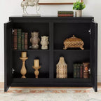 Madia/Credenza con scanalature Mid-Century con 2 Fori per Cavi | Ingresso/Corridoio Nero