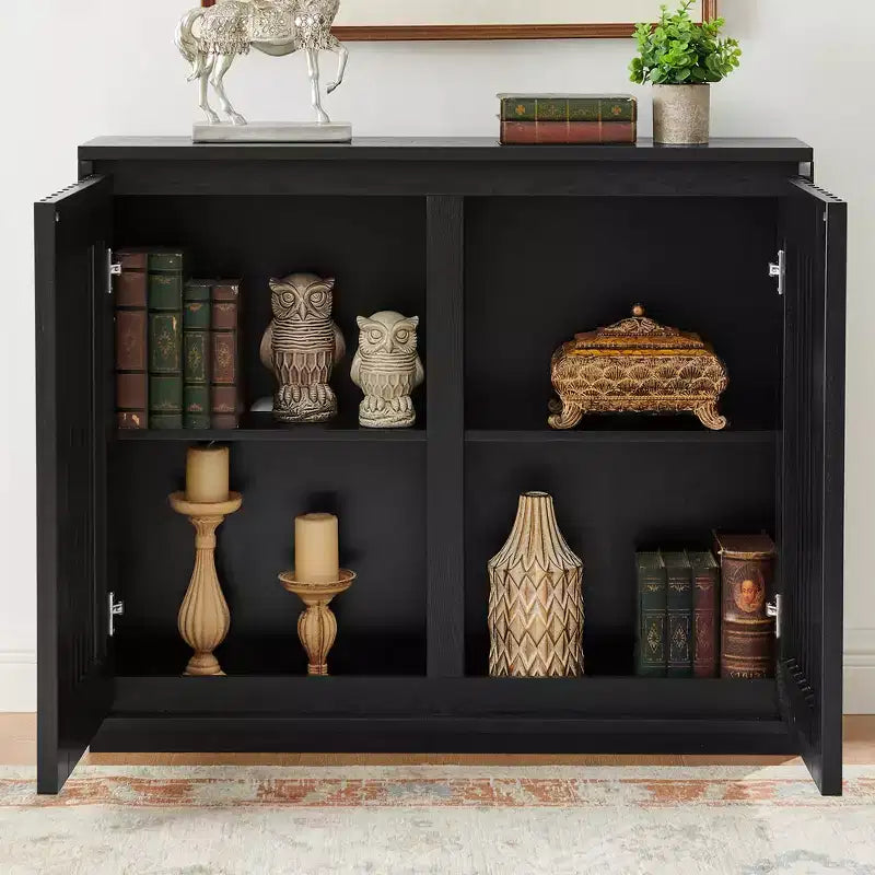 Madia/Credenza con scanalature Mid-Century con 2 Fori per Cavi | Ingresso/Corridoio Nero