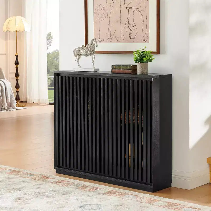 Madia/Credenza con scanalature Mid-Century con 2 Fori per Cavi | Ingresso/Corridoio Nero