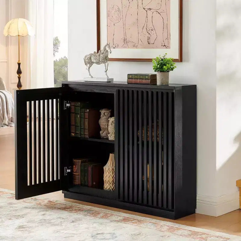 Madia/Credenza con scanalature Mid-Century con 2 Fori per Cavi | Ingresso/Corridoio Nero