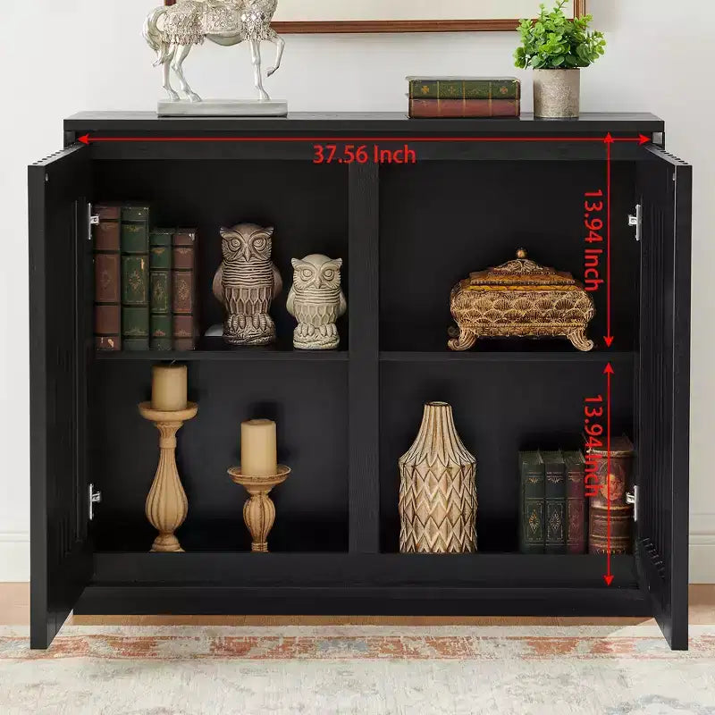 Madia/Credenza con scanalature Mid-Century con 2 Fori per Cavi | Ingresso/Corridoio Nero